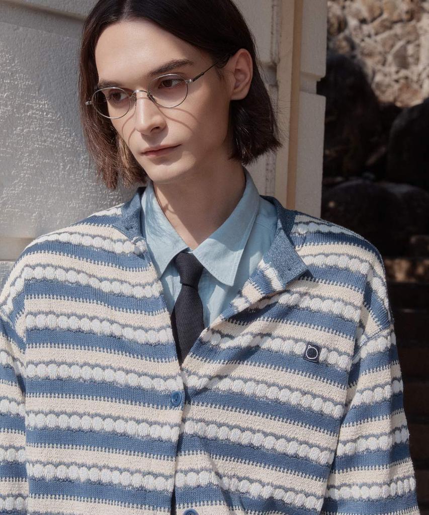 Allamseoul Alarm Loop Striped Knit Cardigan_Blue
