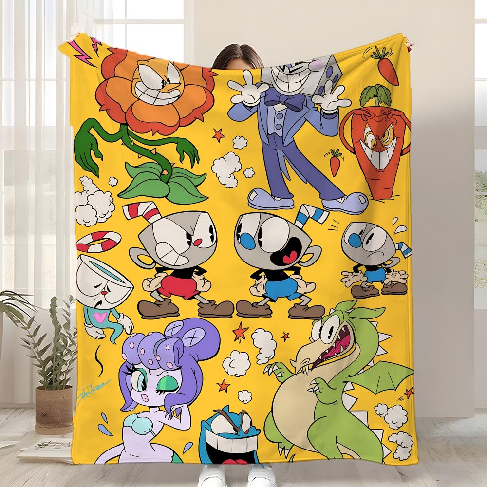 Klassisch Niedlich Spiel C-Cuphead Wurf Kinderfreundliche Flanell-Wurfdecke Weich Warm Antistatisch Waschbar Ganzjahres