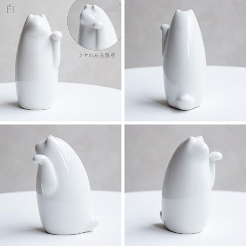 SETOMANEKI Maneki Neko (Glückliche Katze) - Seto-Keramik, Glücksbringer, Figur, Einfache Dekoration (Weiß, klein)