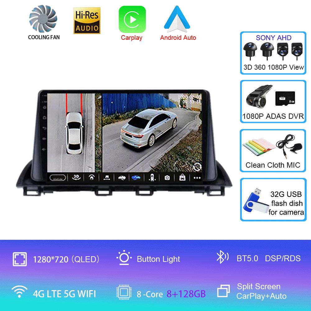 Car Radio Android 14 Carplay For Mazda 3 Axela 2013 2014 2015 2016 2017 2018 Navigation GPS Multimedia Player WiFi+4G Stereo BT