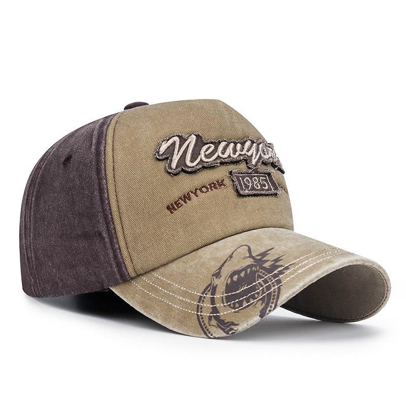 Washed Cotton Embroidered Baseball Cap Washed Old Graffiti Shark Cap Wholesale Stylish Vintage Washed Adjustable Buckle Cap Adjustable 55-60cm