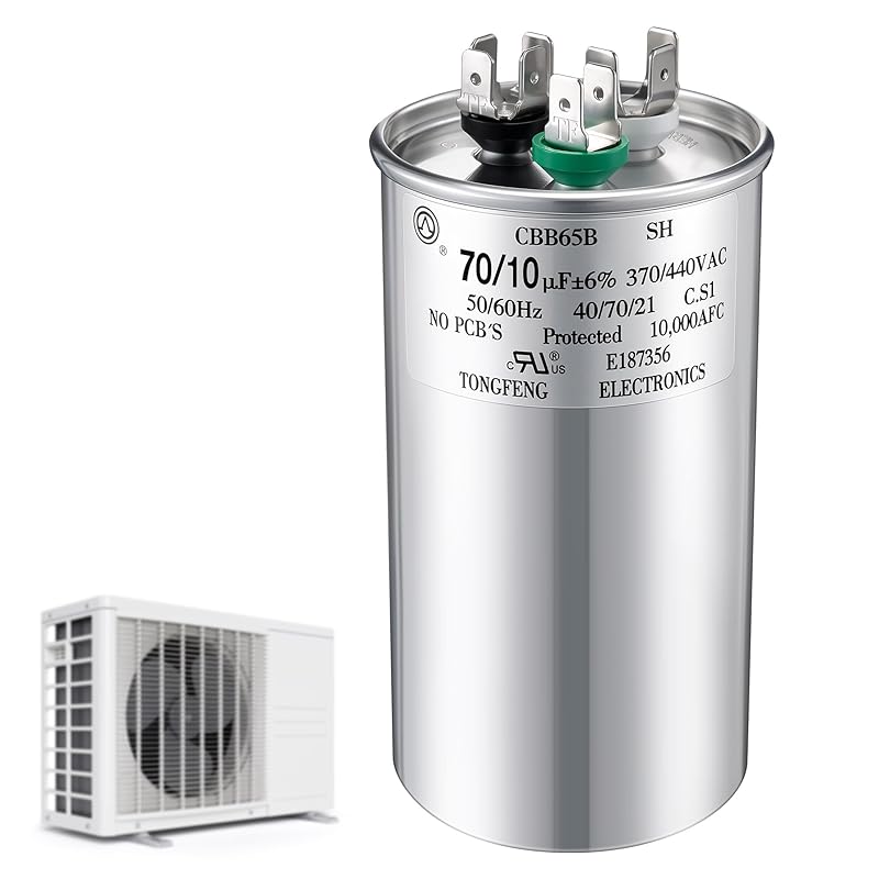 55+15 uF±6% 370/440V CBB65 Dual Run Round Capacitor for AC Motor, HVAC Capacitor, Air Conditioner Replacement, Heat Pump, Fan Start, Condenser