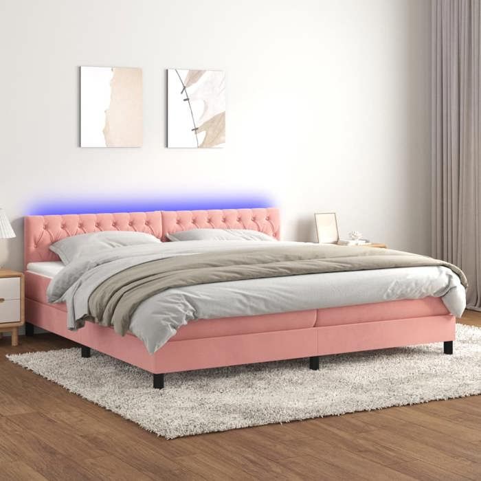 Exclusive House - Bed Slat Base with Mattress and Pink LED 200x200 Cm