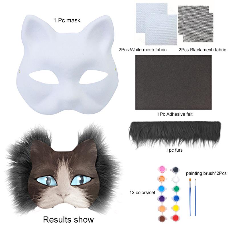 1Set Semi Finished Mask Fox Cat Mask DIY Mask Set Festival Supplies DIY Materials Bag Cosplay
