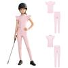 Mädchen Reitsport Reiten Reißverschluss Stehkragen Rüschenärmel Kontrastbesatz Oberteil Anti-Rutsch Vollbesatz Reithose Outfit