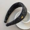 Wool Oval Gold Label Wide Hair Band for Autumn and Winter, High Top Hairpin, High-end Headband for Going Out