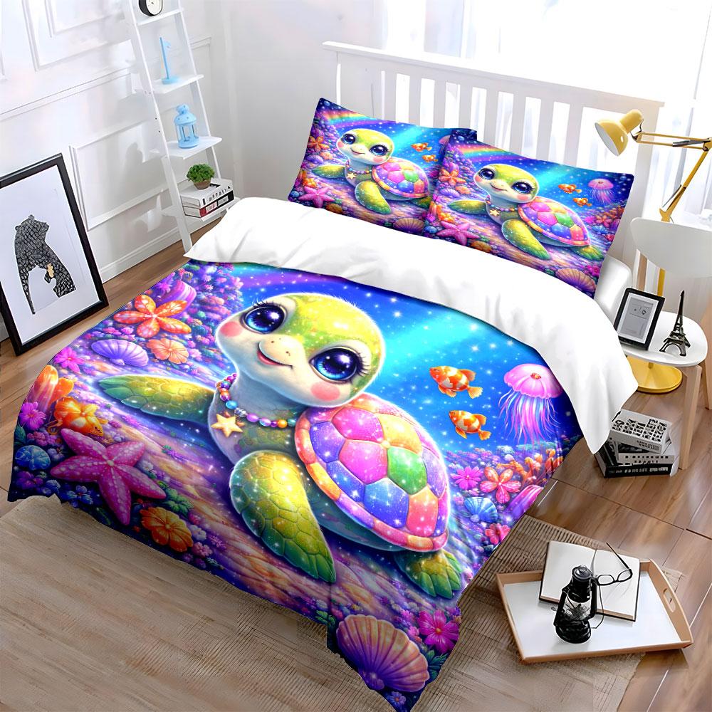 Colorful Turtle Wonderland Bedding Duvet Cover Set  (1*Duvet Cover 2*Pillowcases, Without Duvet Insert)