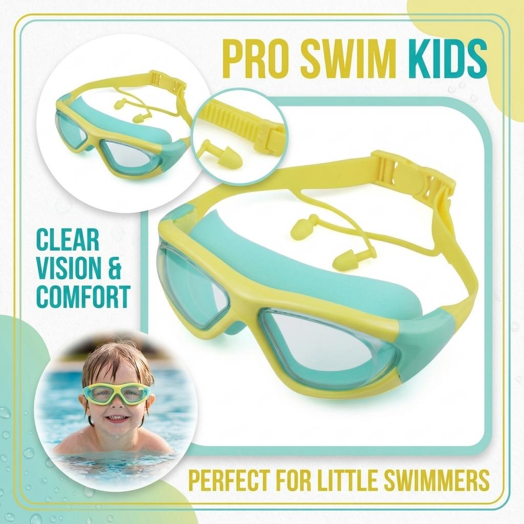 Kids Swimming Goggles with Adjustable Strap Wide Frame Anti-Fog Clear Lenses Comfortable Fit Includes Earplugs for Swimming Training