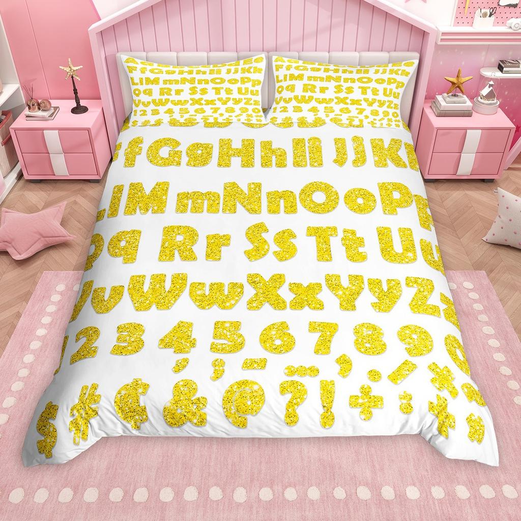 Homewish Cartoon Alphabet Duvet Cover Set For Kids Children Colorful Digital Table Comforter Cover Set School Theme Bed Set