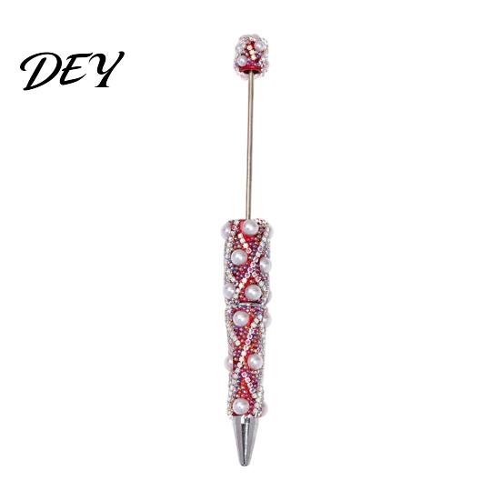 Creative Gift for Women DIY Beadable Pen, Bling Rhinestones And Faux Pearls Beaded Office Desk Accessories Black Ink Ballpoint Pen School Supplies