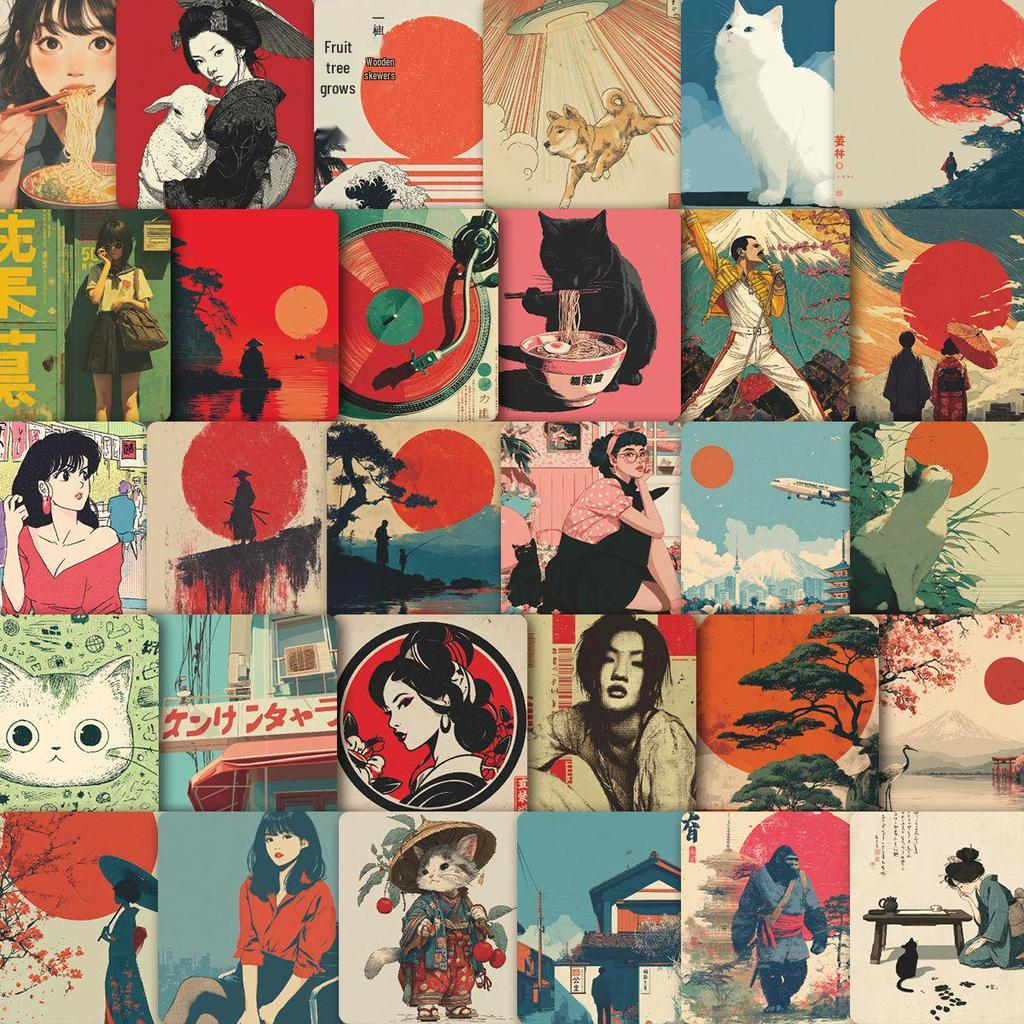 58 Japanese Retro Cartoon Illustration Stickers for Journals, Notebooks, Suitcases, DIY Projects