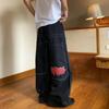 Mens Y2K Streetwear Denim Pants High Waist Loose Fit Straight Leg Jeans With Embroidery