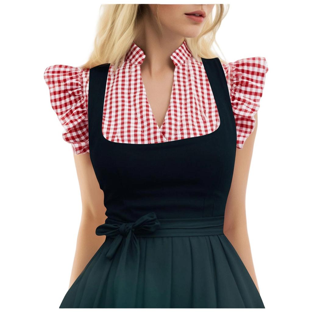 Traditional Women's Casual Short-Sleeve Plaid Shirt Beer Festival