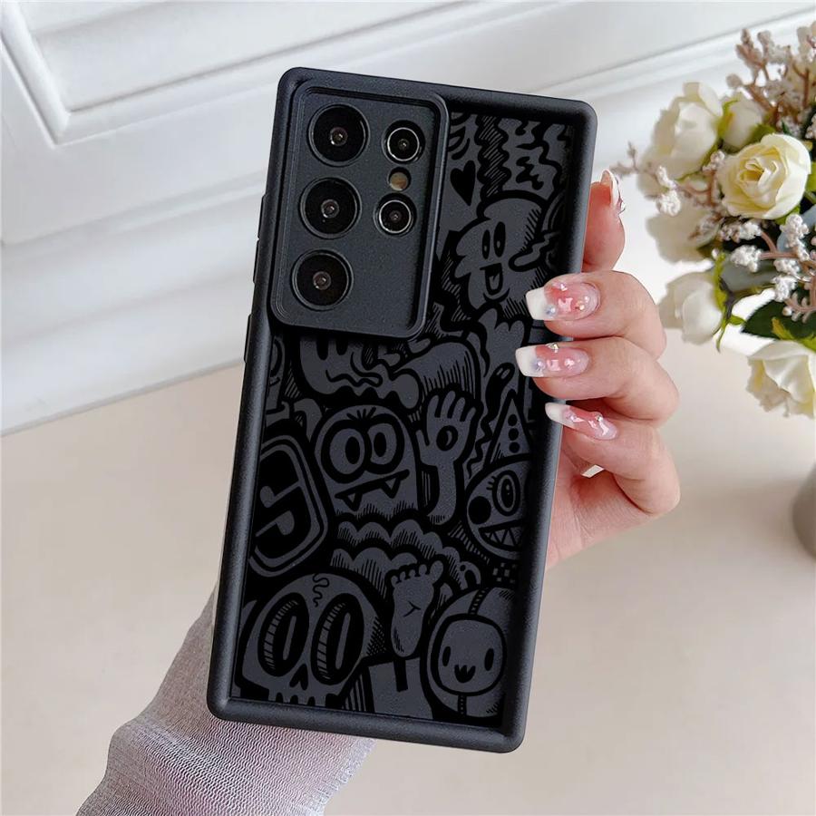 Super Cool Black Graffiti Soft Shell Phone Case for Samsung Galaxy S24 Plus S22 S20 S21 S23 FE S25+ S25 Ultra S24+ S22+ S23+