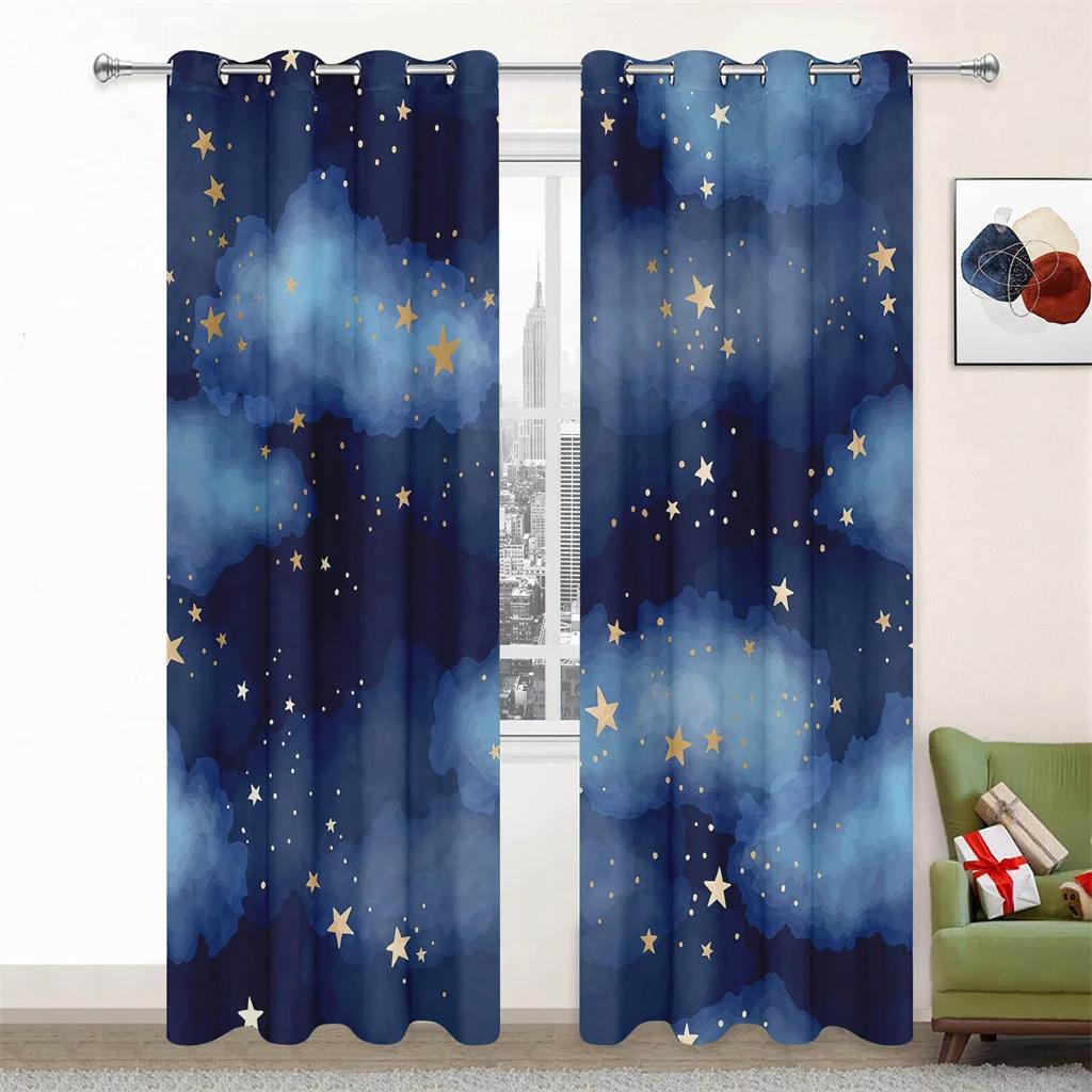 Beautiful Night Romantic Starry Night Curtains Suitable For Children's Room Living Room Bedroom Balcony Window Decor 2 Panels