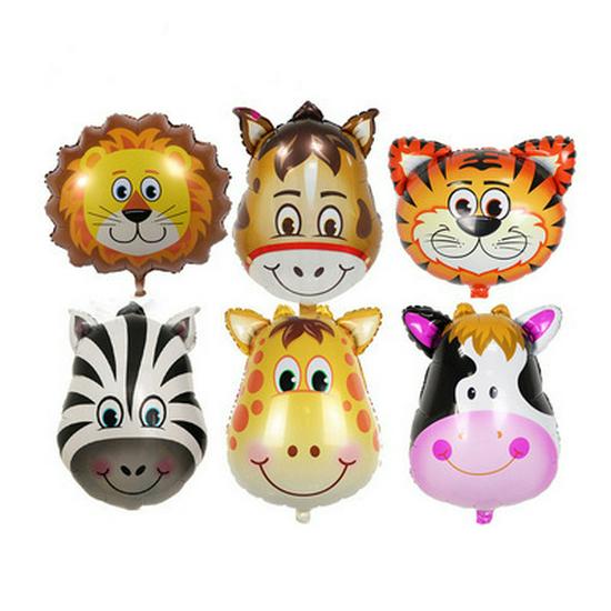 Medium Cartoon Animal Head Balloons - Lion, Tiger, Deer, Cow & More for Kids' Birthdays