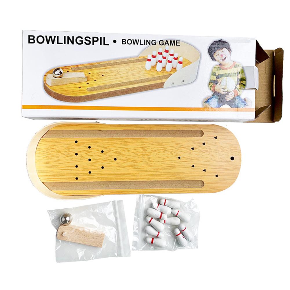 Wooden Board Bowling  with 10 Pins Portable Tabletop Bowling Game Educational Bowling Set for Family Adults Kids