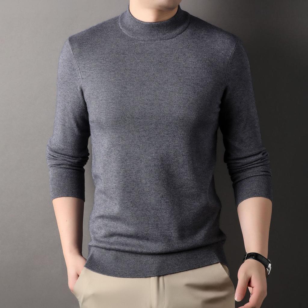 New Autumn Men's Solid Color Half Turtleneck Sweater Men's Warm Bottoming Top Thickened
