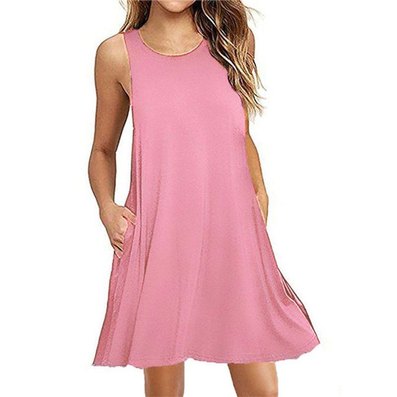 

Летнее однотонное платье с карманом, свободное мини-платье, размеры S-XXL Pink L