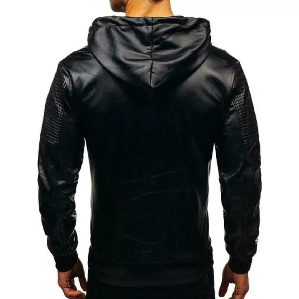 Holloween Lambskin Leather Slim Fit Biker Black Casual Classic Hoodie Jacket Men Handmade S чёрный