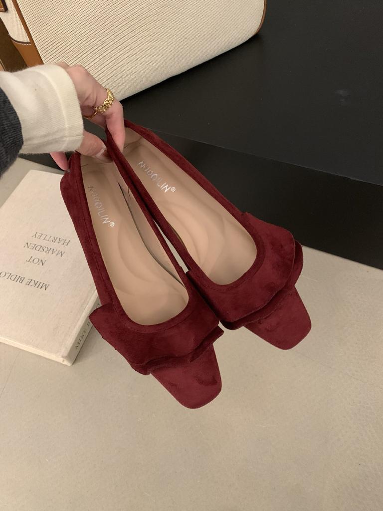 Ladyshoes 2025 New Korean Version Spring and Autumn Square Head Soft Sole Low-heeled Shoes Women's Suede Shallow Mouth One-pedal Single Shoes
