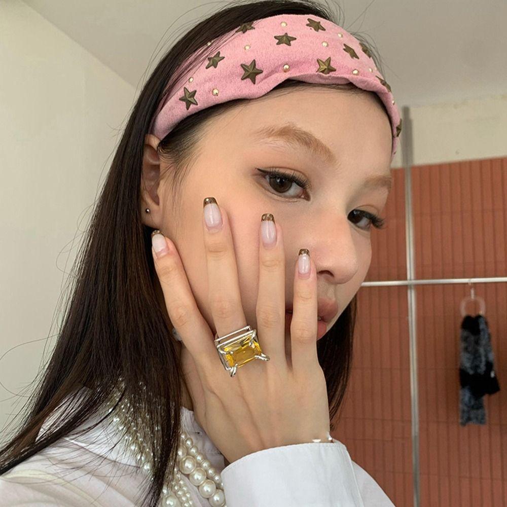 Colth Wide Star Rivet Headband Spicy Girl Retro Hair Hoop Wide Edge Hairband  Makeup