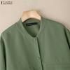 ZANZEA Women Casual Round Neck Solid Color Long Sleeve Blouse