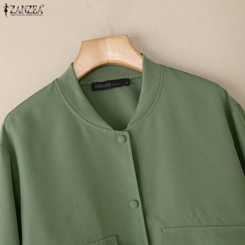 ZANZEA Women Casual Round Neck Solid Color Long Sleeve Blouse