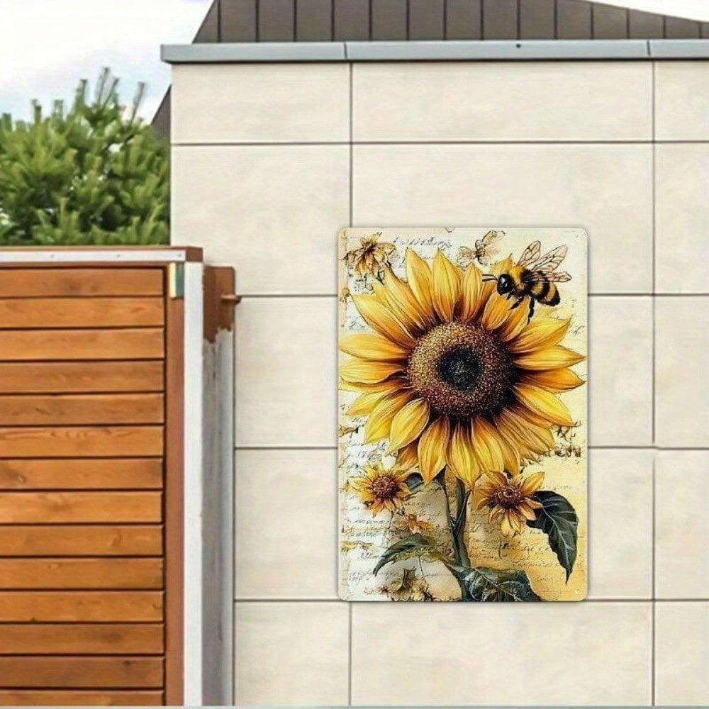 Vintage Sunflower Bee Metal Wall Art Rustic Farmhouse Decor Tin Sign