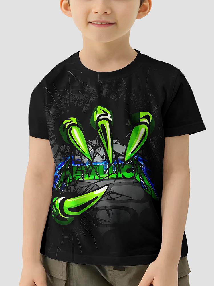 3D Print Digital Dinosaur Boys Creative T-shirt, Casual Lightweight Comfy Short Sleeve Tee Tops, Kids Clothings For Summer