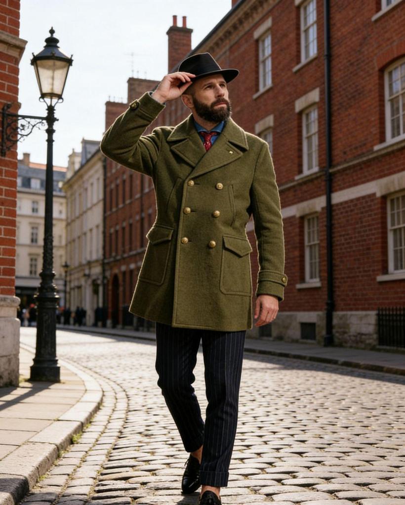 European and American Men's Mid-Length Wool Coat - British Style Fashionable Long-Sleeved High-Quality Design for 2025