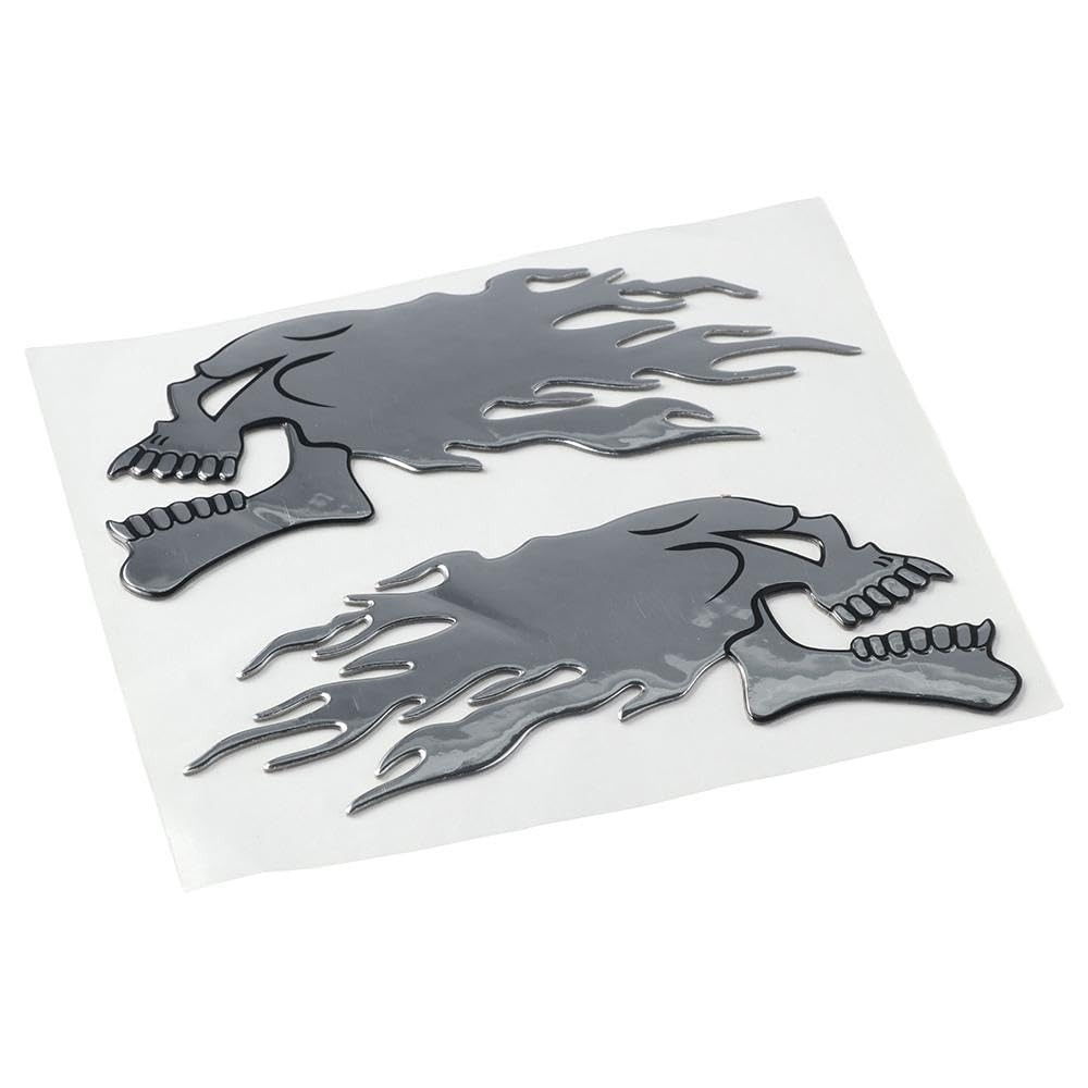 Qicarkey 4 Pcs 3D Skull Head Glossy Emblem Sticker Helmet Decoration Decal Skeleton Metal