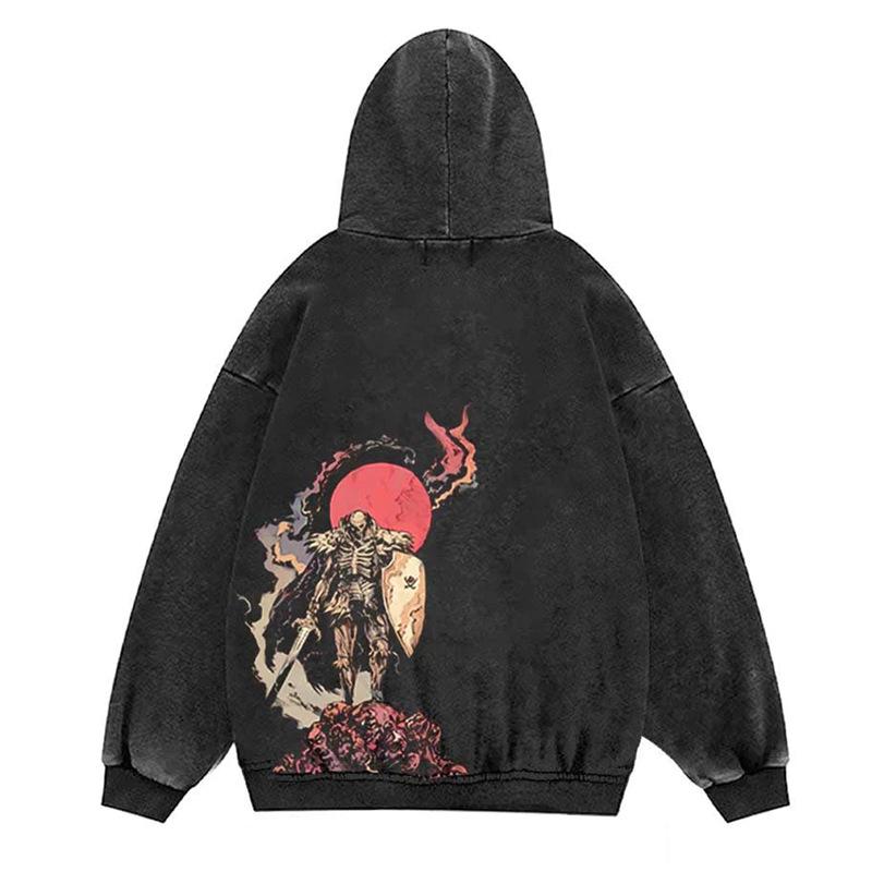 Oversized Vintage Wash Hoodie - Japanese Minimalist Cartoon Anime Style