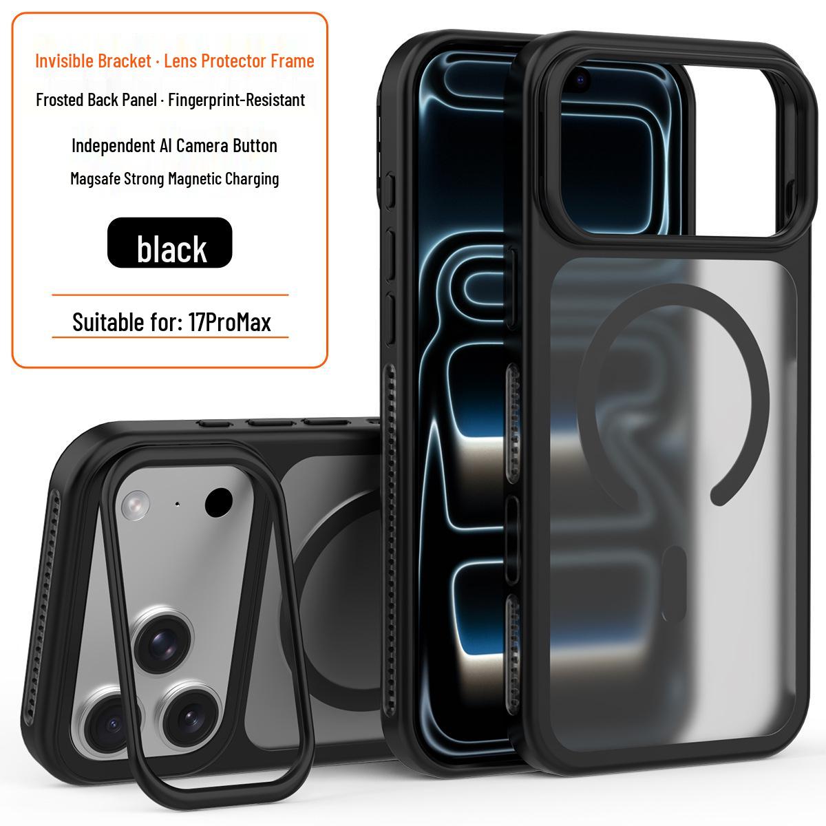 

iPhone 17 Pro Max Matte Skin-Feel Case with Lens Stand - Drop-Proof, Heat Dissipation Protection 17 Pro чёрный