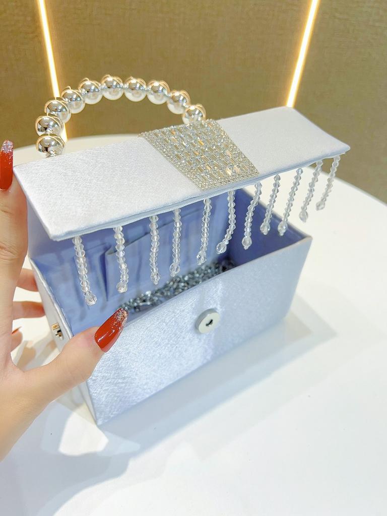 Silk Clutch Bag With Glittering Rhinestones For Evening Party And Wedding Use