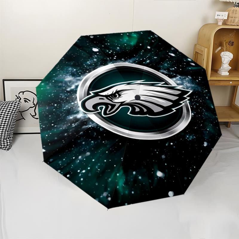 Philadelphia Eagles LOGO Print Automatic Umbrella, 8 Rib Iron Frame, Plastic Handle, Suitable for Outdoor Travel &Daily , Ideal Gift