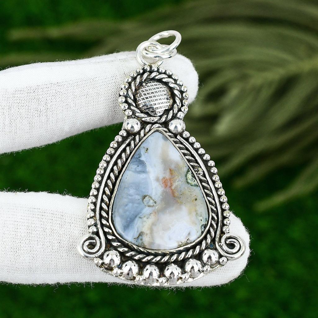 Pear Natural Ocean Jasper Daughter Engagement Wedding Pendant Sterling Silver