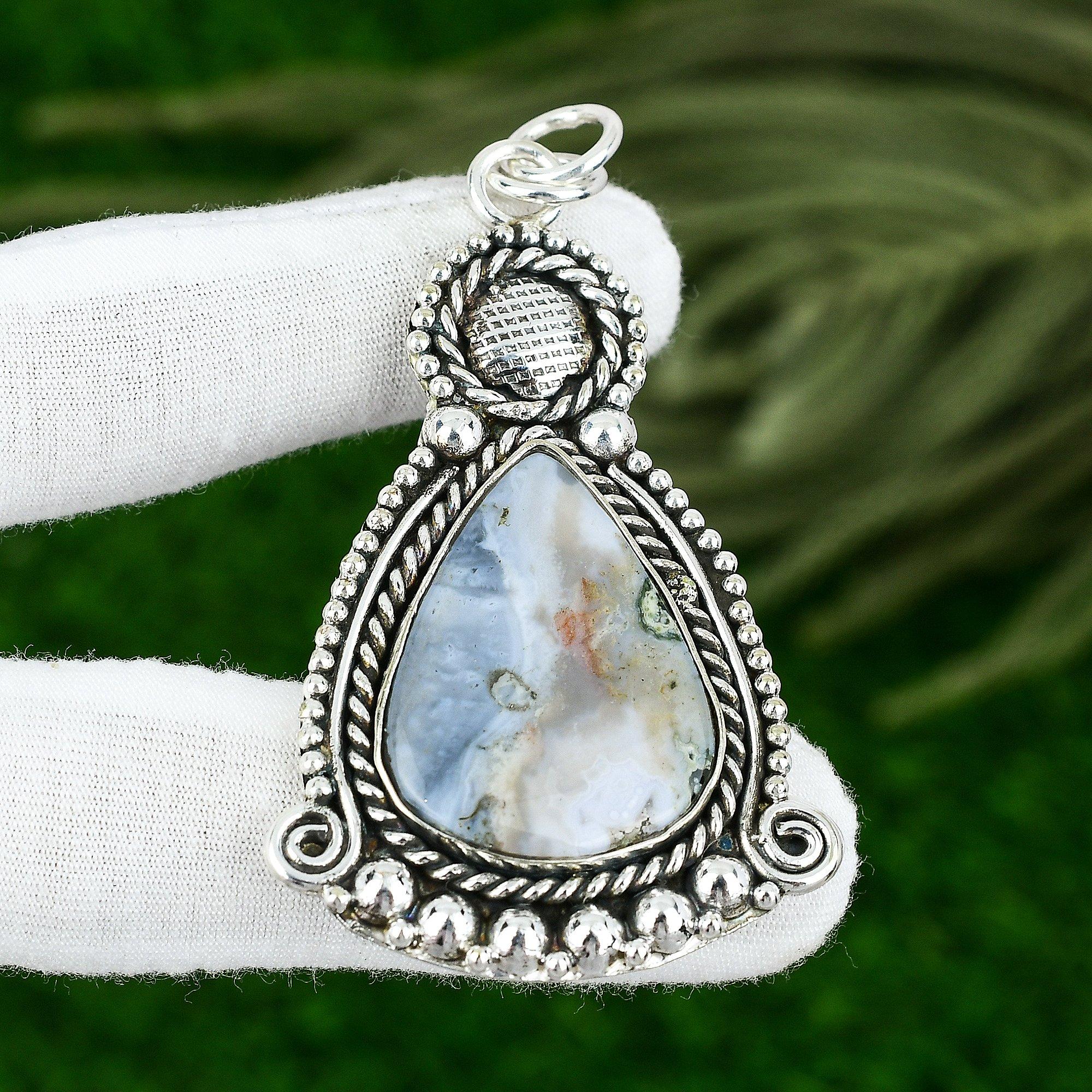 Груша Натуральный Океанический Яшма Дочь Помолвка Свадьба Подвеска Стерлинговое Серебро