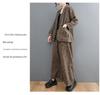 Damen 2024 Herbst Retro Baumwolle Leinen Gestreifter Blazer & Weitbeinige Hose Set