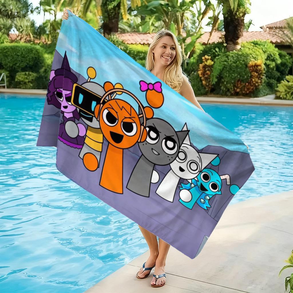 1 buc S-Sprunki Prosop de Plajă Desen Animat Uscare Rapidă Super Absorbant Potrivit pentru Plajă Piscină Vară Cadou Amuzant pentru Prieteni și Familie