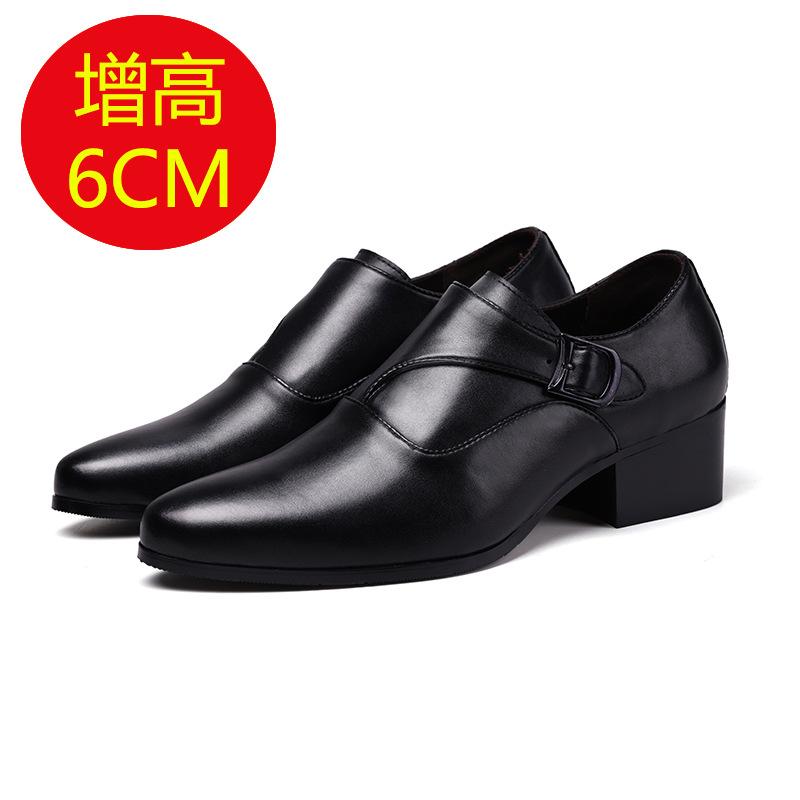 Men's Leather Shoes Men's Soft Leather Pointed Business Dress High Heels 6CM Foot Cover Height 8 Cm Foreign Trade Men's Shoes