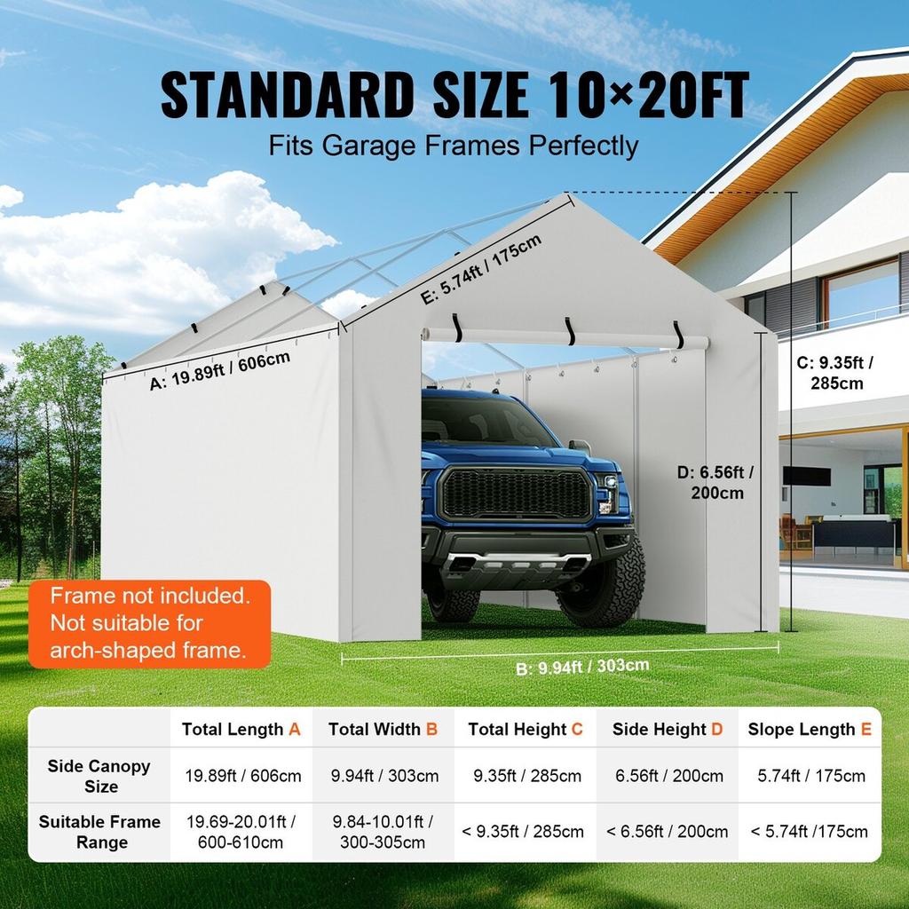 Carport Replacement Canopy Cover Side Wall 10 x 20 ft, Garage Tent Shelter Tarp Heavy-Duty Waterproof & UV Protected, Easy Installation with Ball