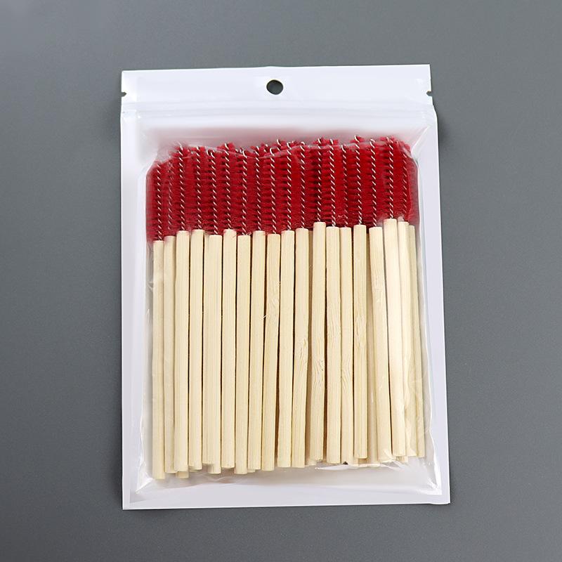 50Pcs Bamboo Joint Handle Lash Brush, Wooden Stick Nylon Spiral Mascara Comb, Eyebrow Grooming Tool for Lash Lifting