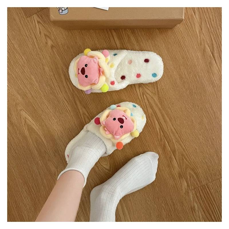 Loopy Pororo Cotton Slippers Winter Warm Indoor Living Room Plush Cartoon Shoes