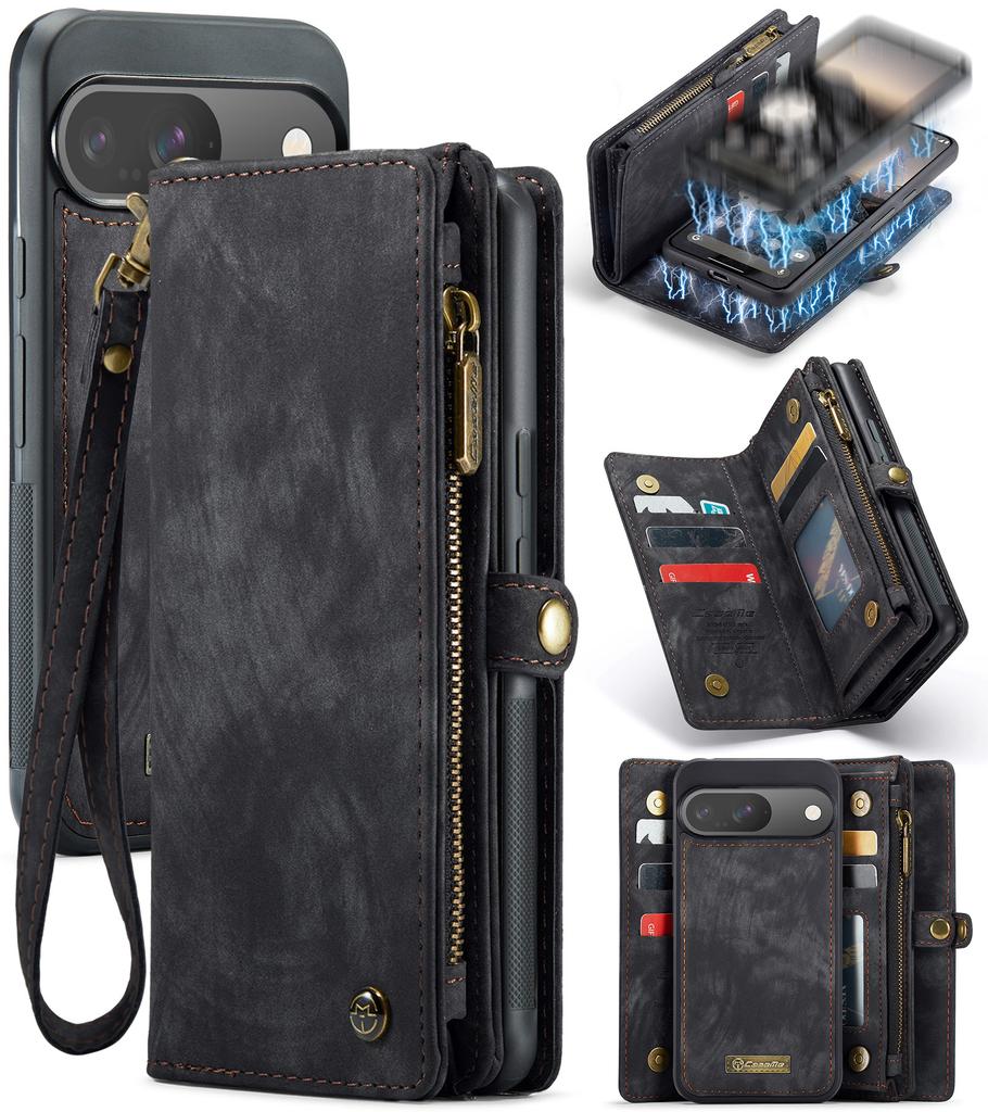 For Google Pixel 9/Pixel 9 Pro Phone Cases CASEME 008 Leather Cover with Detachable Wallet and Strap