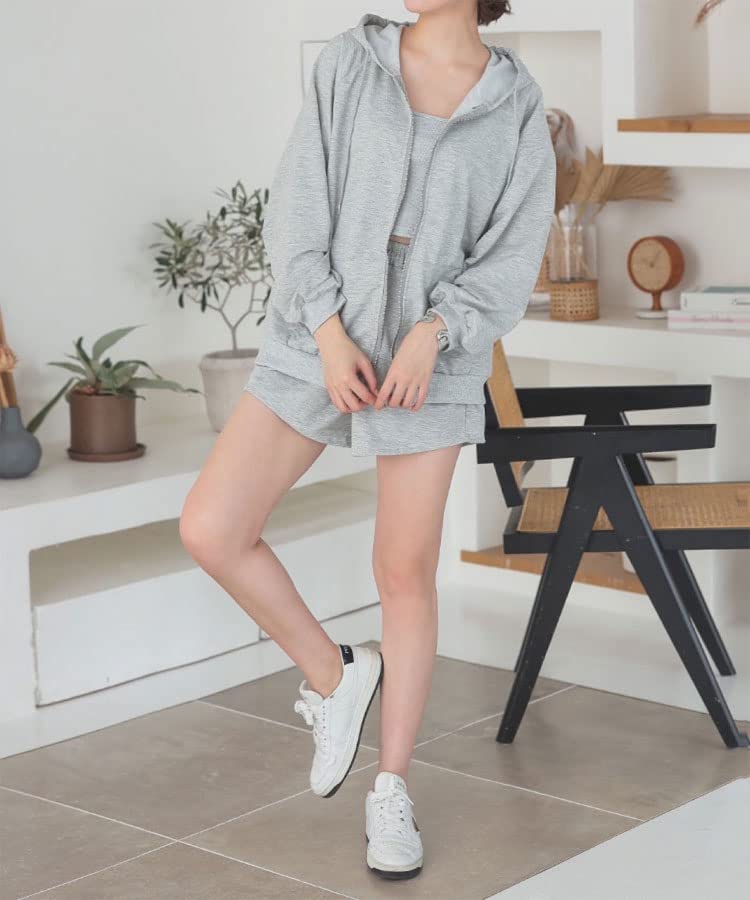 DONOBAN Pajama Set and Oversized Sweatsuit Loungewear Set FREE Gray Women's (Top Bottoms) - Hoodie, Shorts, Camisole, Silhouette, 3-Piece