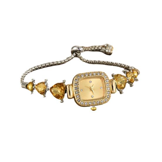 

Women Rhinestone Bracelet Watch Small Square Dial Analog Quartz Wrist Watch Love Heart Chain Ladies Dress Watch with Adjustable Strap