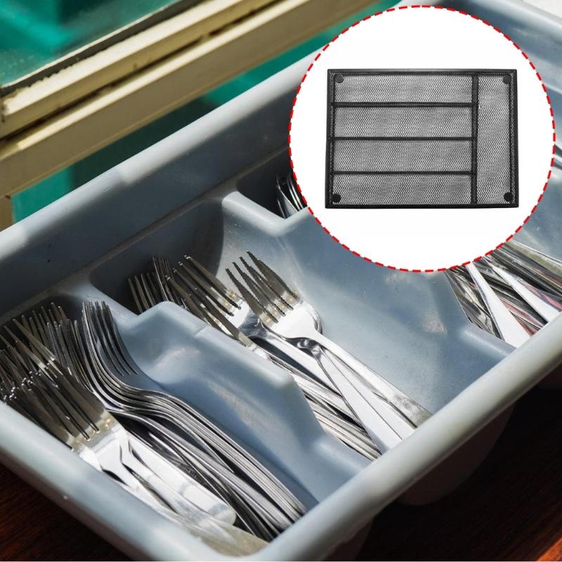 Metal Desk Tray With Adjustable Dividers For Stationery And Cutlery Organization Desk Stationery Storage Organizer
