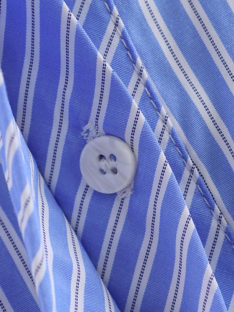 2025 Spring Women's European & American Style Blue Striped Shirt with Versatile Pocket