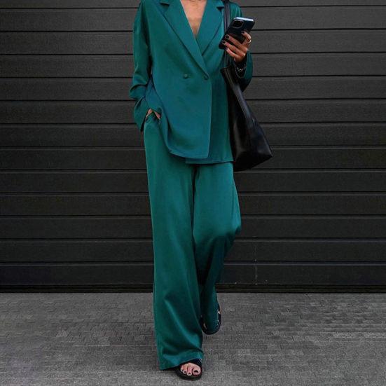 2 Teile/satz Frauen Mantel Hosen Anzug Formale Business Stil Einfarbig Lange Ärmel Lose Umlegekragen Breites Bein Gerade dame Mantel Hosen Set